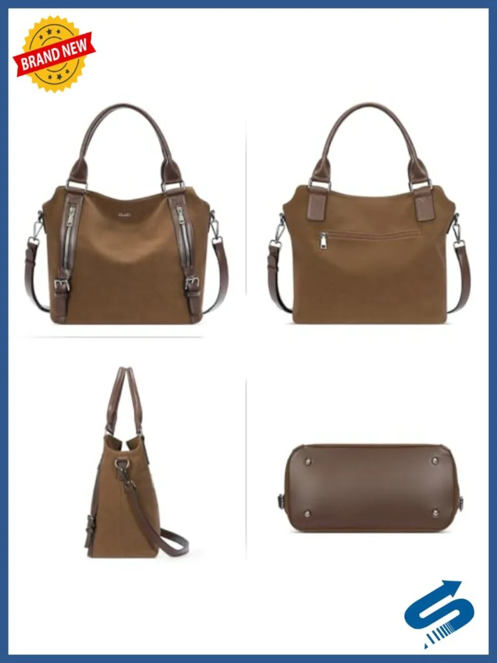 Large Suede Hobo Bag with Multiple Pockets, Shoulder & Crossbody